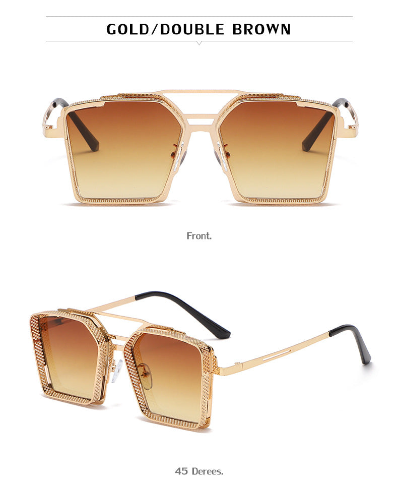 Vintage Steampunk Sunglasses for Men Metal Hollow Square Frame Sunglasses Men's Trendy Glasses sunglasses
