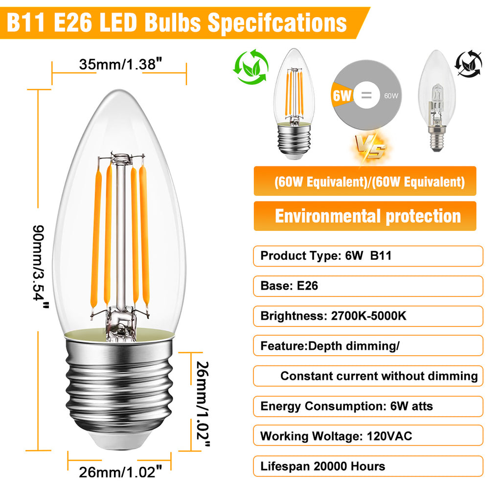 B11Glass Bubble LED Incandescent Bulb E26Edison Retro Light Bulb Replacement2W4W6W Incandescent Bulb