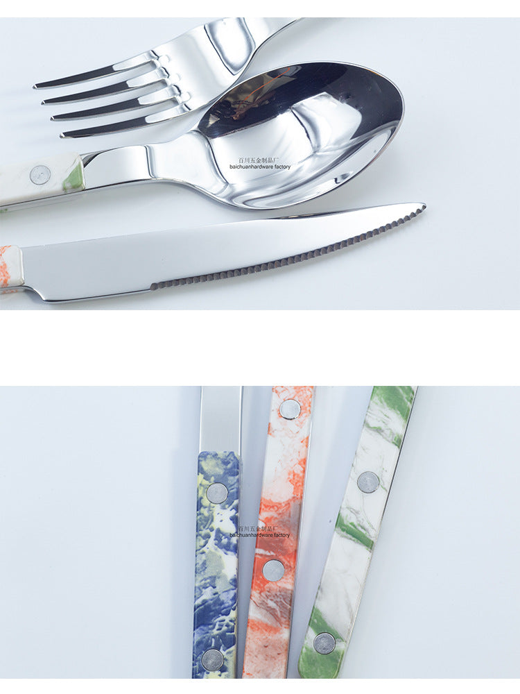 Marble Handle Western Tableware Set ABS Butter Fork Spoon Clip Handle Cheese Knife Dessert Chopsticks Spoon Fork