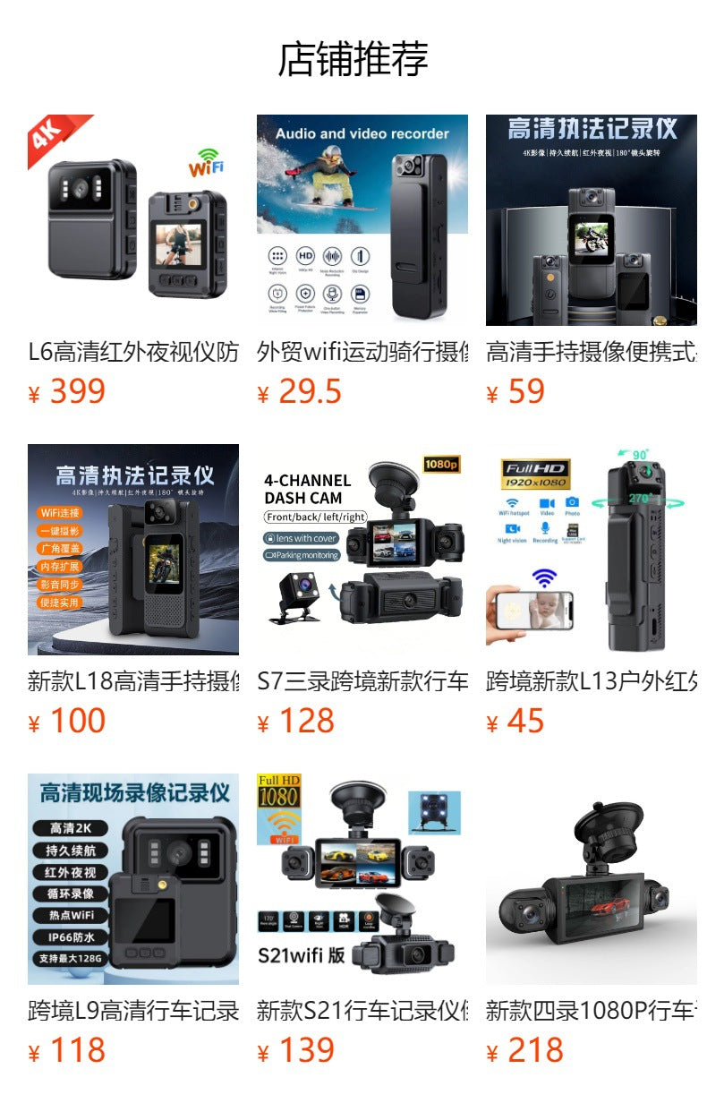 New L20High Definition Handheld Camera Portable Head and Back Clip Camera WiFi Connection ZF Outdoor Sports Recorder