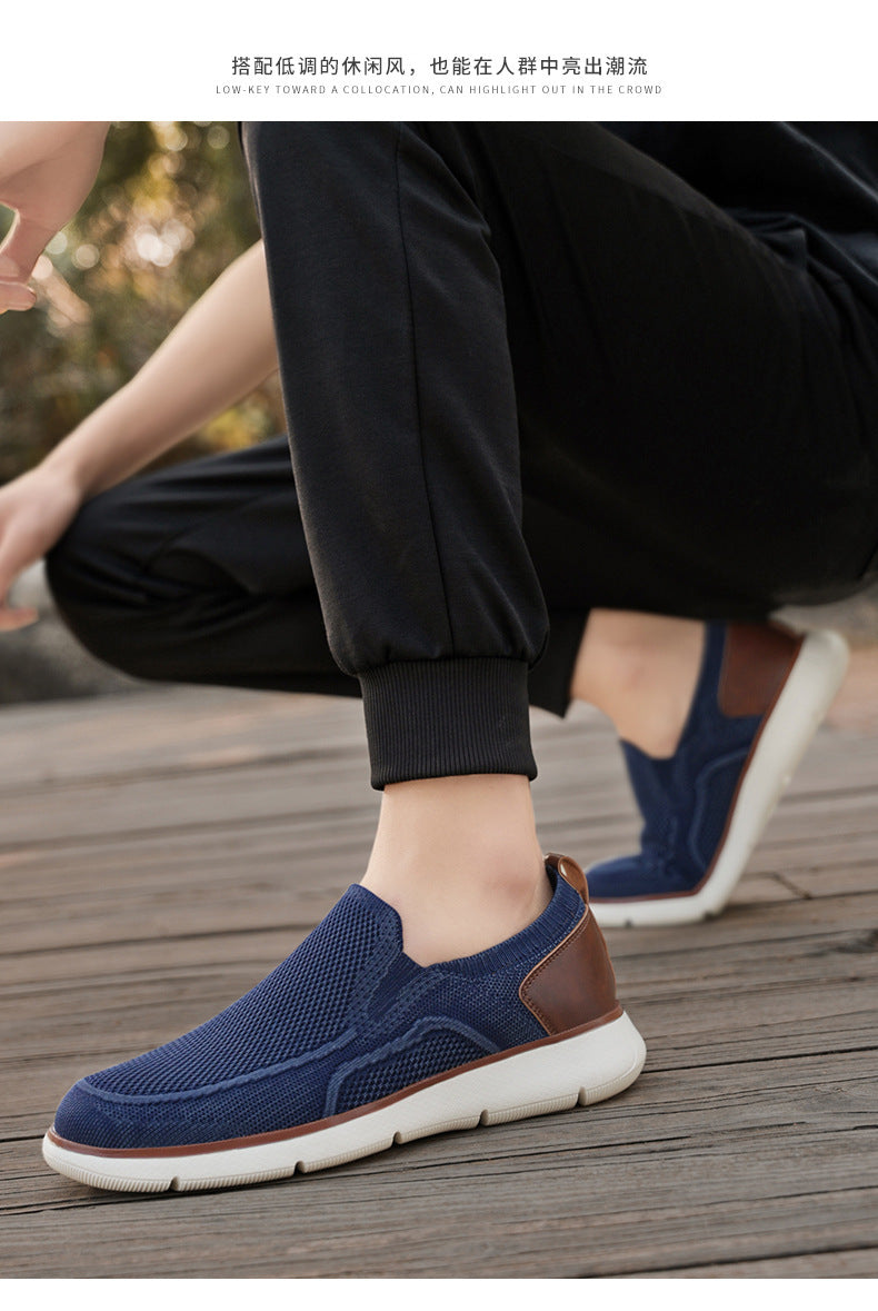 Vintage Casual Trendy Shoes Large Size Breathable Flyknit Mesh Men's Slip-On Lightweight Non-Slip Men's Shoes Large Size Men's Shoes
