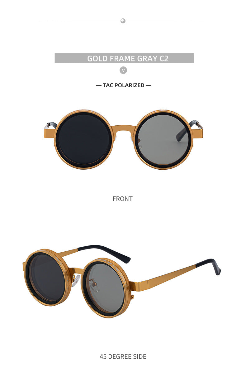 ND Nine-Stage Manual Adjustable Zoom Glasses Anti-Glare Round Frame Sunscreen Sunglasses High-End Polarized Sunglasses for Men