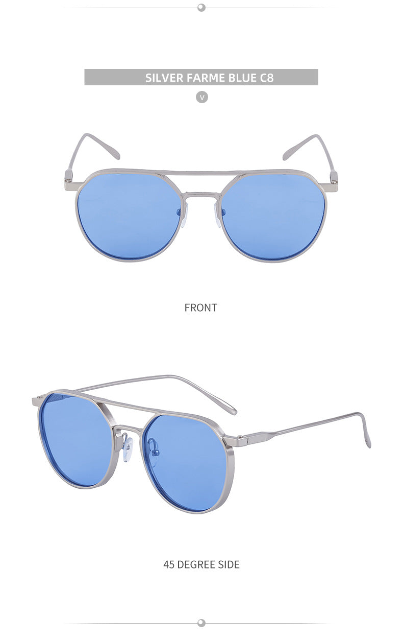 New Retro Oval Frame Glasses Metal Double Bridge Pilot Sunglasses Men's High-end Driving Sun Protection Sunglasses