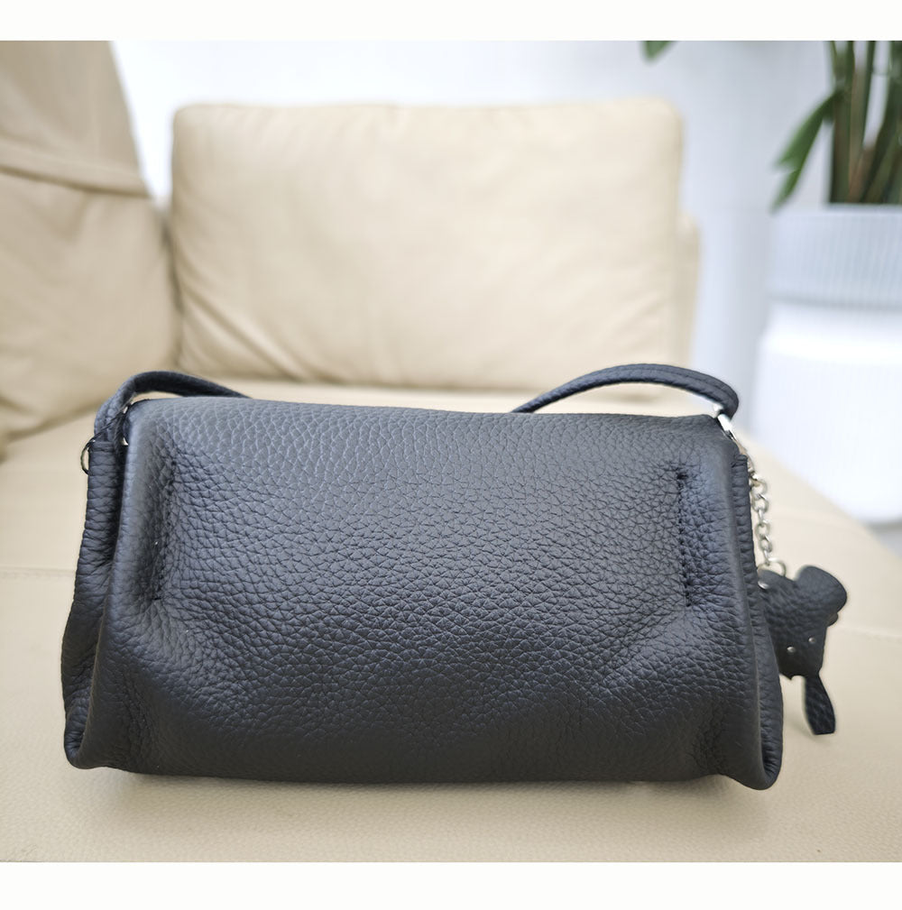 Genuine Leather Small Square Bag Daily Simple Women's Bag2025New Casual Little Elephant Commuting Versatile Cover Head Single Shoulder Crossbody Bag