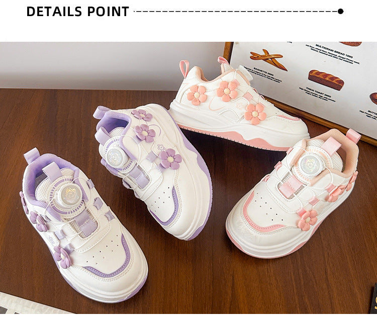 Children's Sports Shoes Spring and Autumn2025New Student Knob Girls' White Sneakers Versatile Casual Girls' Running Shoes