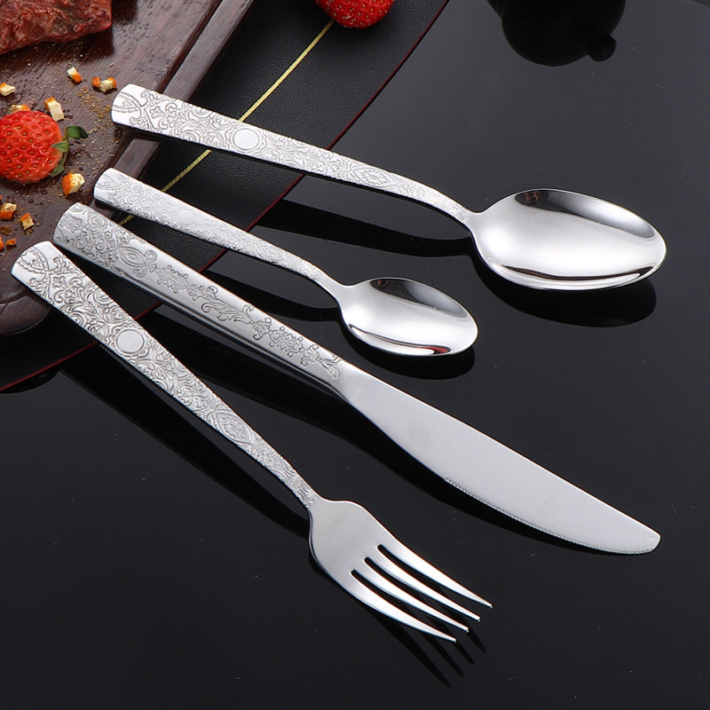 410Stainless Steel Tableware Hotel Restaurant Totem Pattern Knife Fork Spoon Four-Piece Set Western Steak Knife Fork24Set
