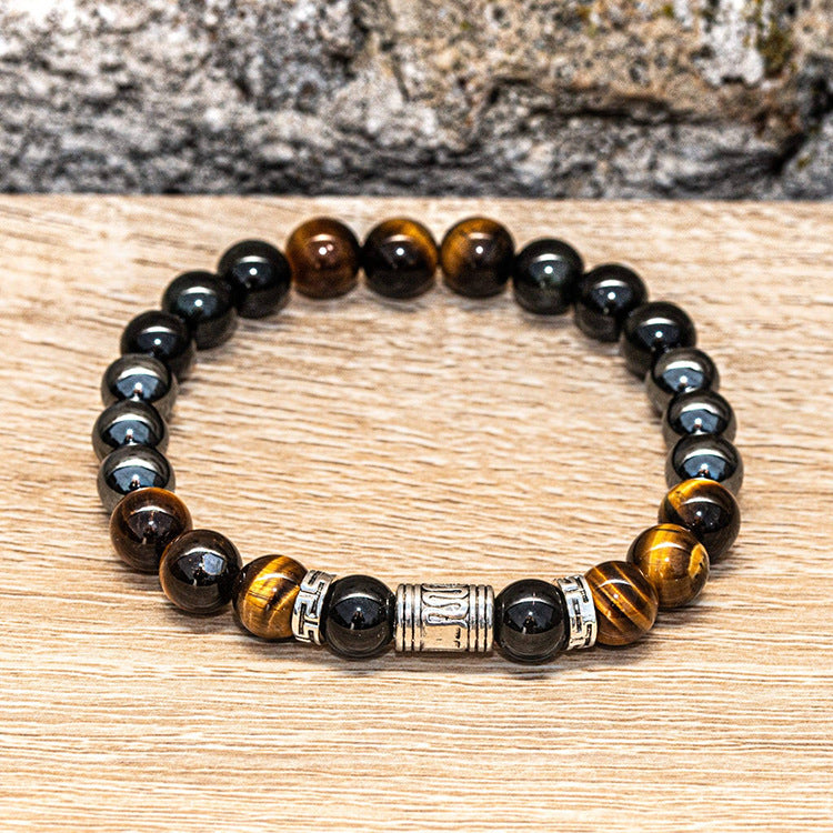 European and American Popular Natural Stone Beaded Bracelet Red Wood Grain Round Bead Stone Bracelet Wholesale