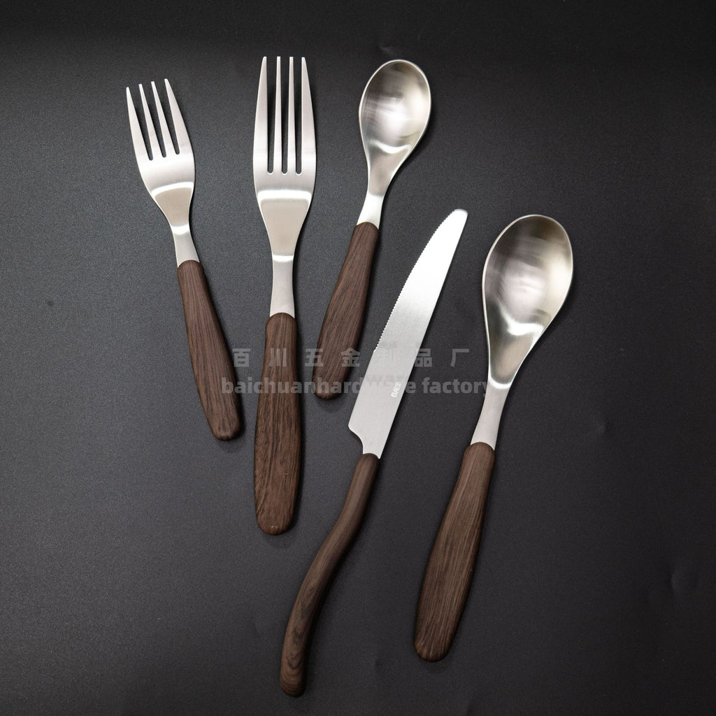 18/10Stainless Steel Western Tableware Set Imitation Wood Grain Handle Steak Knife Fork Spoon High-end Western Hotel Tableware