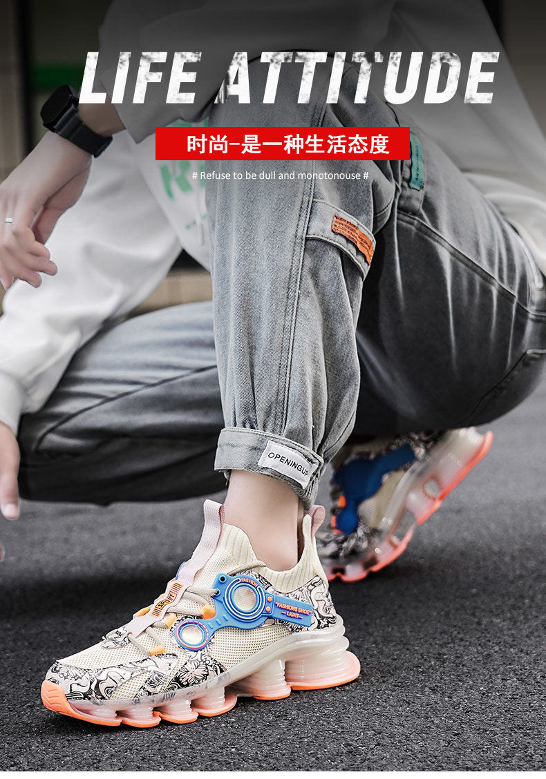 Blade Rebound Men's Shoes Mesh Breathable Running Shoes Youth Trendy Versatile Height Increasing Shock Absorption Sports Shoes