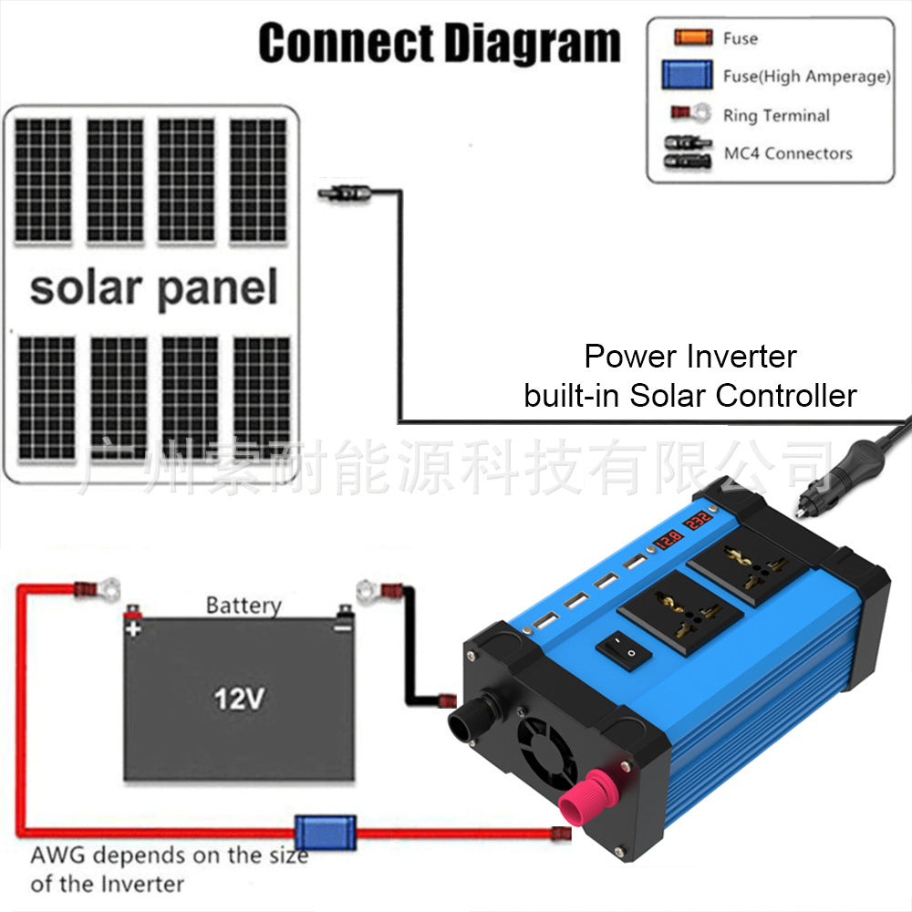 Car inverter with controller charging function12V Turn110V 220V Dual Voltage Display4USB 2AC Mouth
