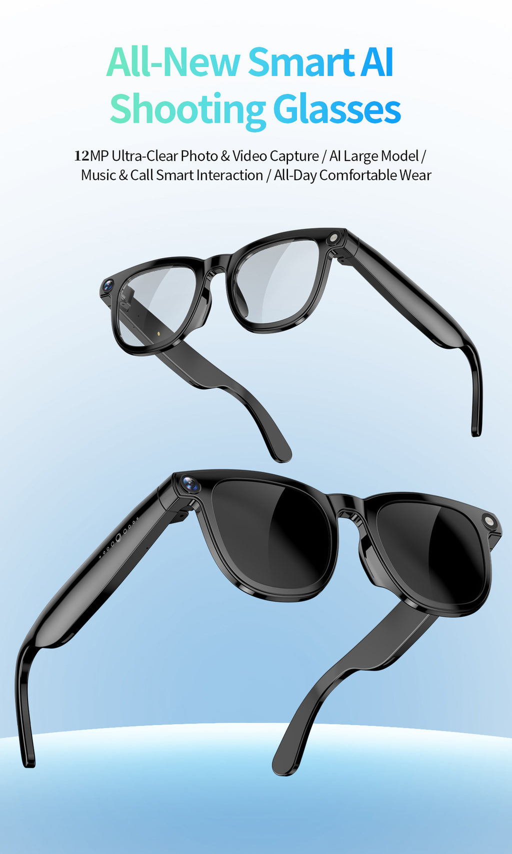 JS01 Pro Smart Glasses1200100 Megapixel Camera AI Simultaneous Translation Character Recognition Anti-Shake Video Recording Audio Recording