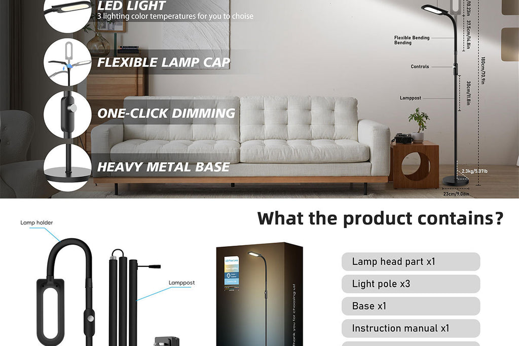 led Reading Lamp Sofa Floor Lamp Bluetooth Floor Lamp Eye Protection Reading Lamp Bedside Floor Lamp Three Color Temperature Adjustable