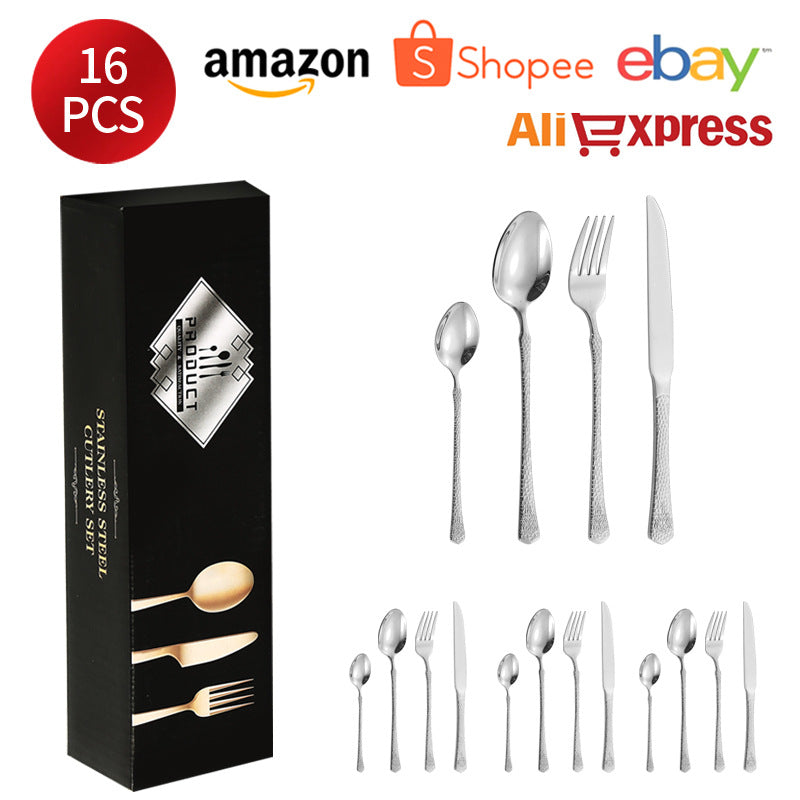410Stainless Steel Tableware Hotel Restaurant Hammered Knife Fork Spoon24Set of High-End Western Cuisine Embossed Steak Knives and Forks