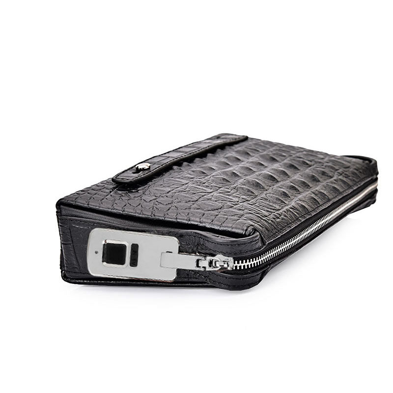Fingerprint Lock Bag Business Commuting Men's Handbag Top Layer Cowhide Crocodile Large Capacity Multi-Card Slots Clutch
