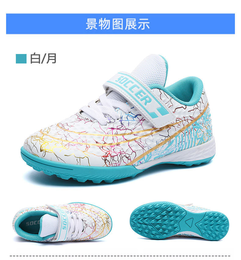 New Football Shoes for Men and Women, Children's Low-top Anti-collision Spike Magic Tape No-tie Grass Training Sports Shoes