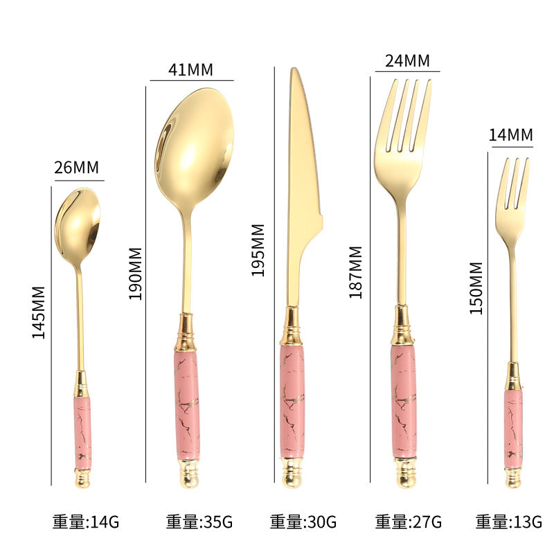 Stainless Steel Cutlery Restaurant Western Steak Knife Fork Imitation Marble Pattern Ceramic Handle Knife Fork Spoon Tea Spoon Tea Fork Set