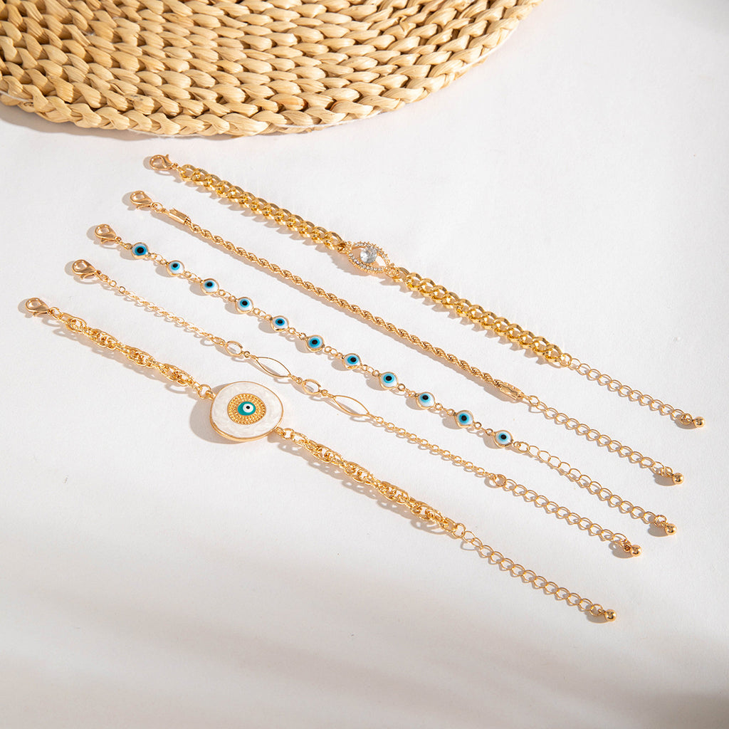 European and American Style Bracelet Bohemian Devil's Eye Bracelet Design Sense Inlaid Diamond Oil Drop Exaggerated Bracelet Set