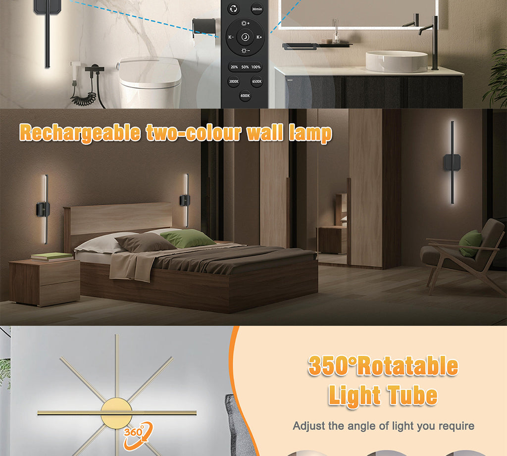 Rechargeable Two-tone Wall Lamp Indoor Wall Lamp Bedroom Bedside Wall Lamp Staircase Wall Lamp No Wiring Wall Lamp Long Strip Wall Lamp