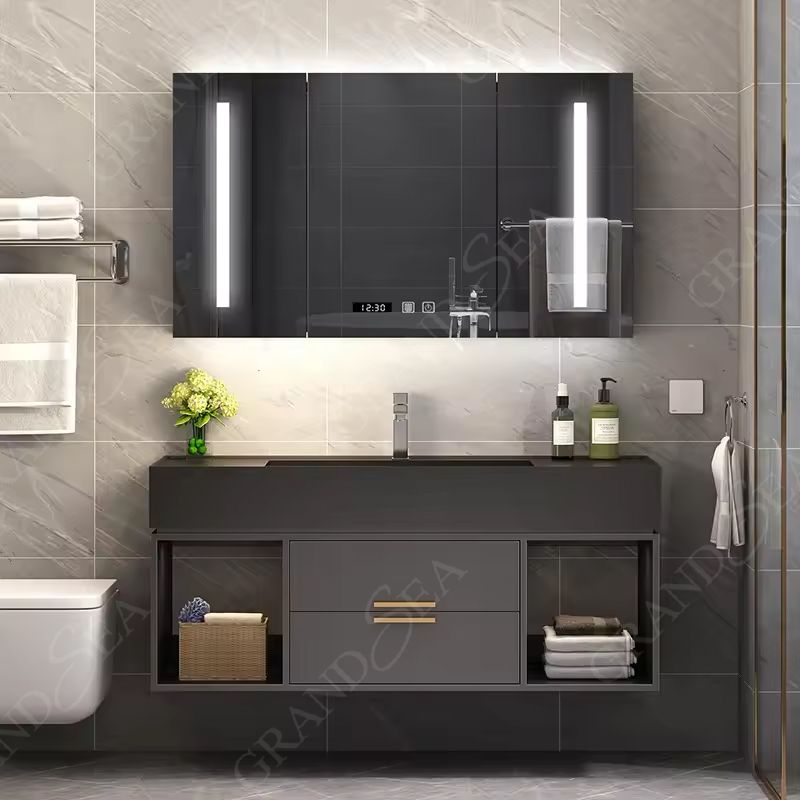 Bathroom Equipment Drawer Storage Luxury Solid Wood and Marble Top White Lacquer Bathroom Vanity
