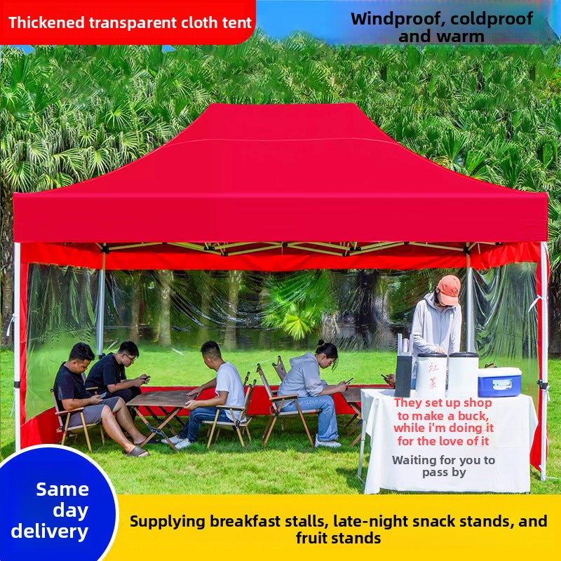 Late Night Food Stall Night Market Tent Surround Cloth for Setting Up Stalls with Four-Sided Transparent Enclosure Four-Legged Umbrella Outdoor Sunshade Foldable Rainproof Shelter