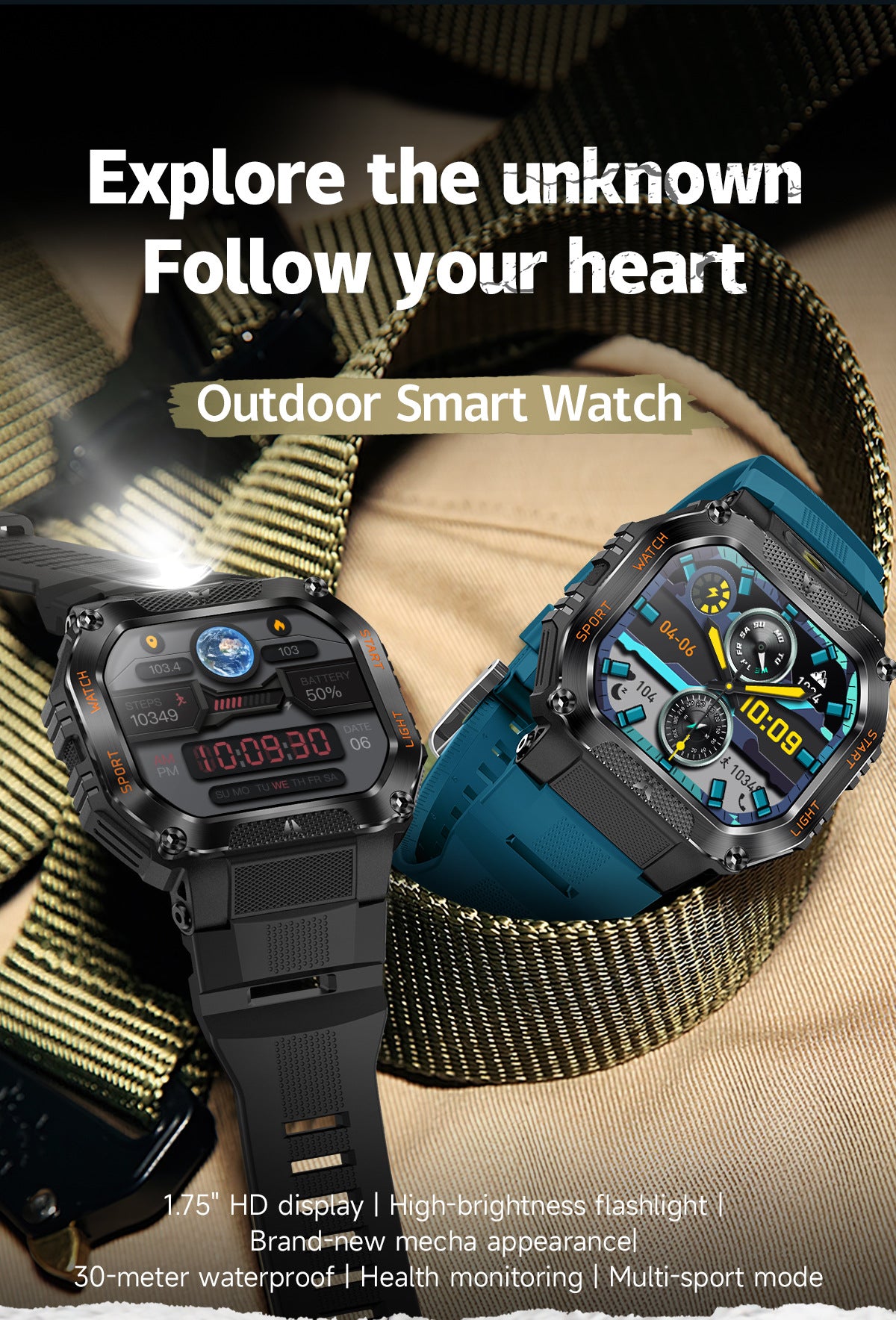 HT34Smart Watch Bluetooth Call True Heart Rate Step Sleep Monitoring3ATM Waterproof Outdoor Sports Three-Proof