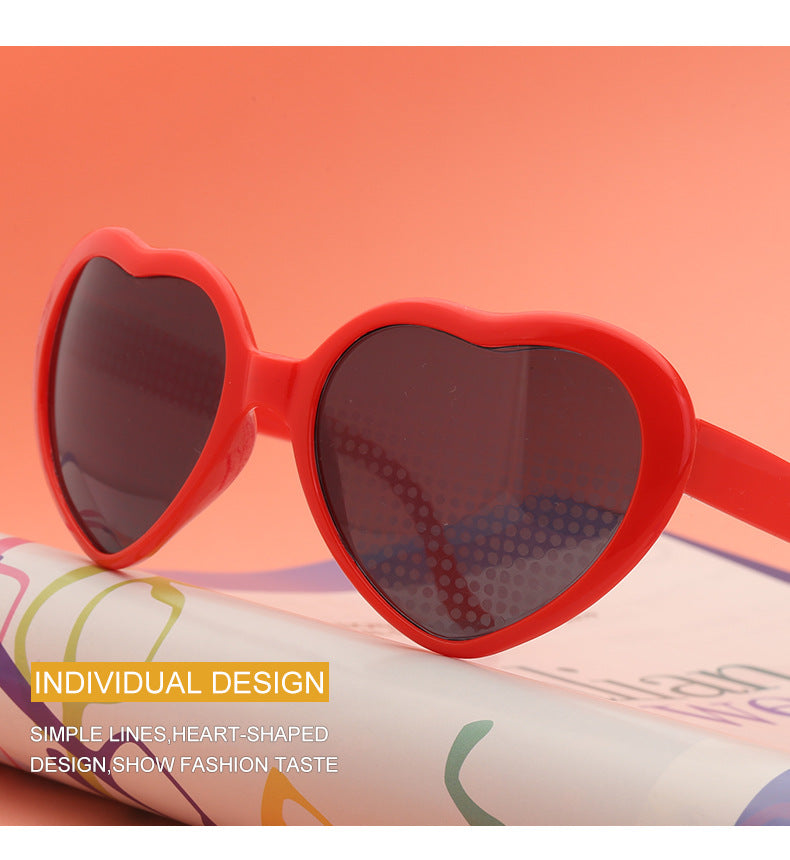 Light Changing Heart Romantic Glasses Night Internet Celebrity Same Style Sunglasses Trendy Heart Sunglasses Stage Performance