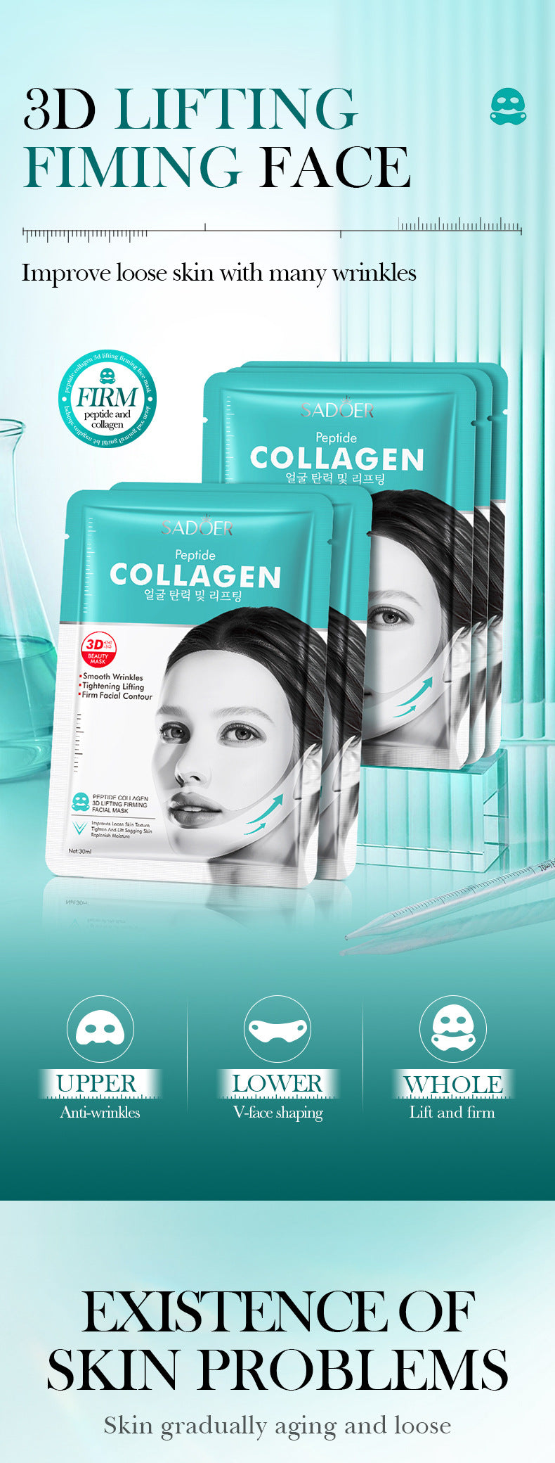 Polypeptide Collagen Protein3D Lifting and Firming Face Mask SADOER Hydrating and Moisturizing Face Mask Wholesale