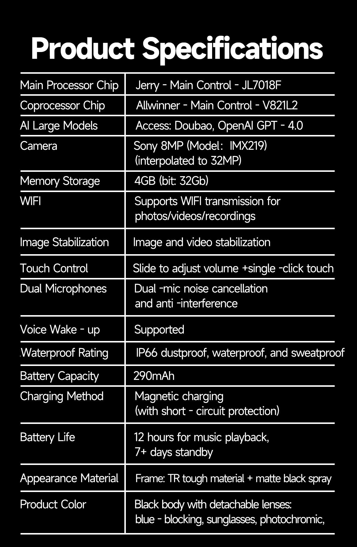W630Smart Glasses800Megapixel photochromic lens with image stabilization for video recording AI Simultaneous Translation Recognition