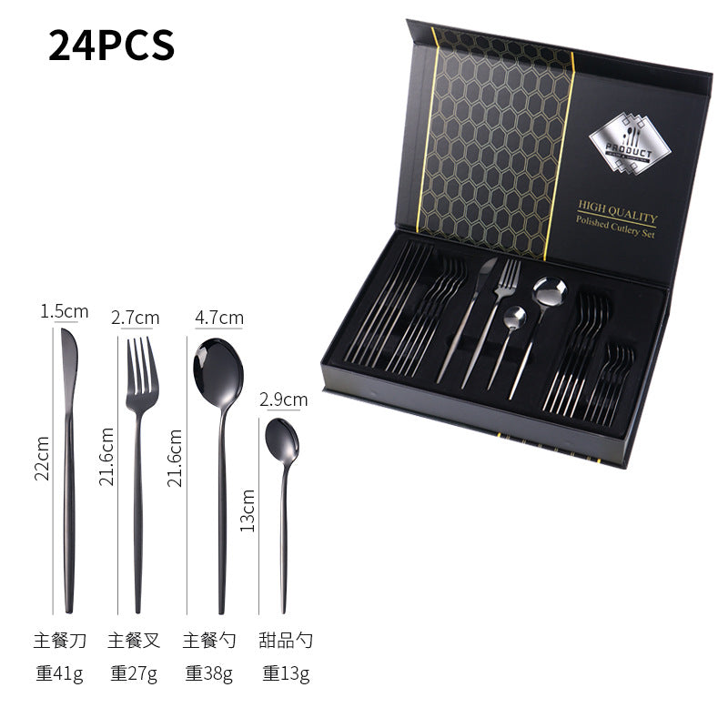 Stainless Steel Cutlery Set24Set of Gold-Plated Portuguese Tableware Western Steak Knife Fork Spoon Gift Box