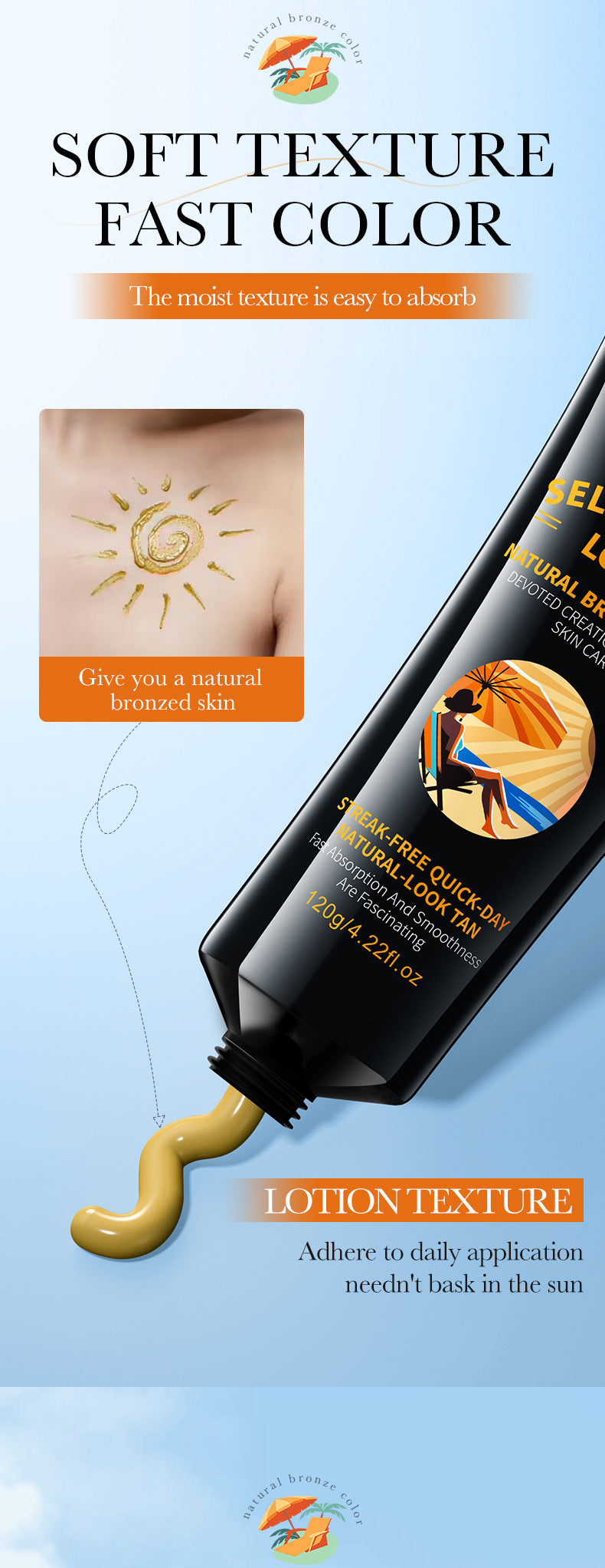 Tanning Moisturizer120gSADOER Moisturizing and Hydrating Wheat Color Sunbathing Essence Lotion for Foreign Trade Cross-Border