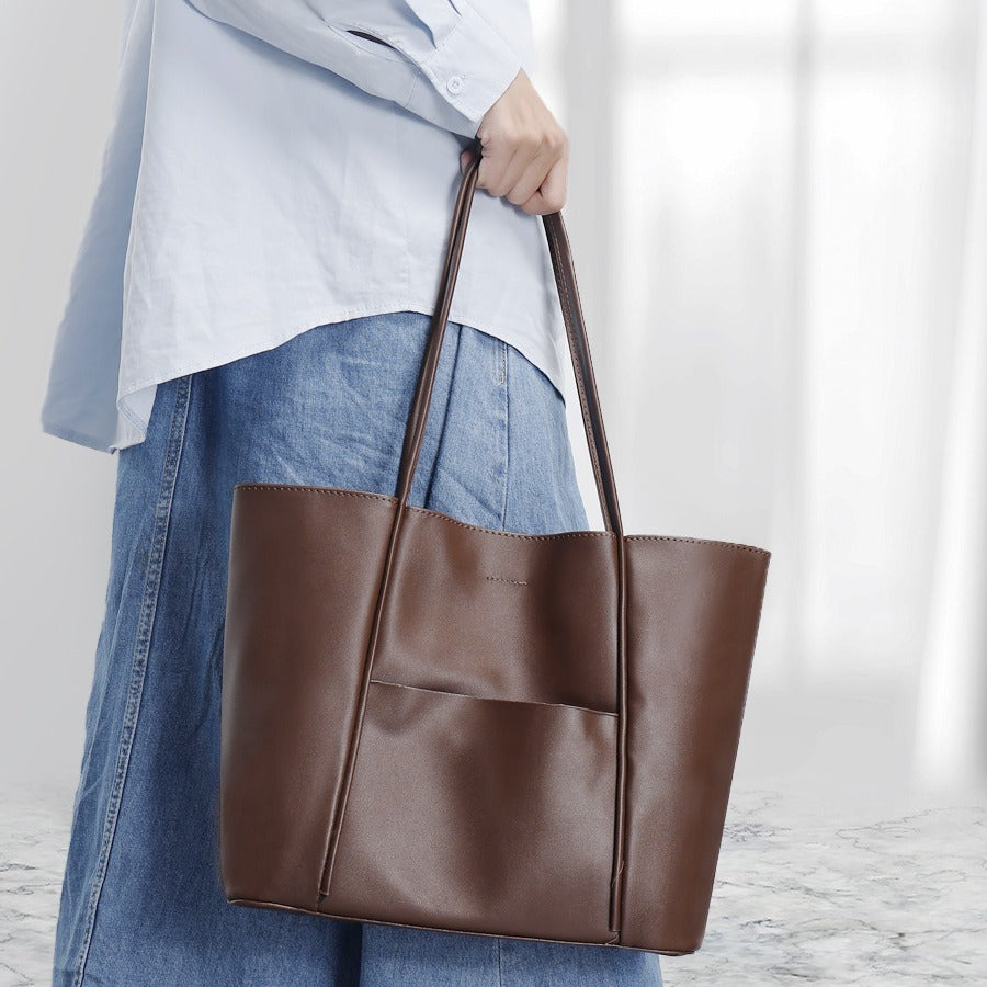 Simple Large Capacity Textured Tote Bag Mother Bag Elegant Commuter Handbag Fashion Versatile Shoulder Bag for Women