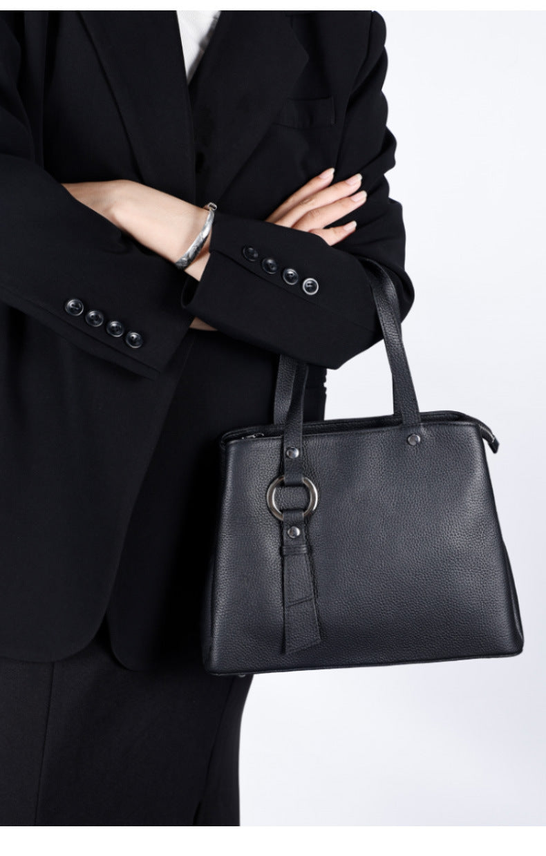 Genuine Leather Tote Bag Top Layer Cowhide High-End Feel Women's Handbag Crossbody Garden Bag Commuter Large Capacity Bucket Bag