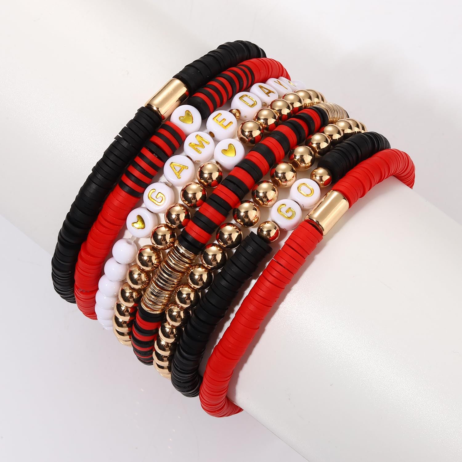 American Competition Day Soft Clay Bracelet for Women Elastic Jewelry with Gold Beads Game Day Alphabet Soft Clay Bracelet Set