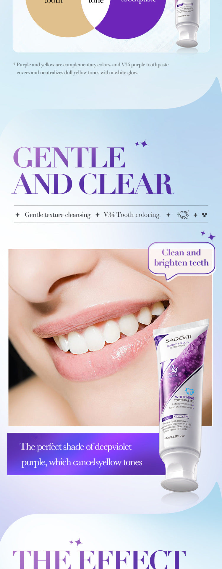 V34Whitening Toothpaste SADOER Clean Tartar Brightening Toothpaste  Wholesale