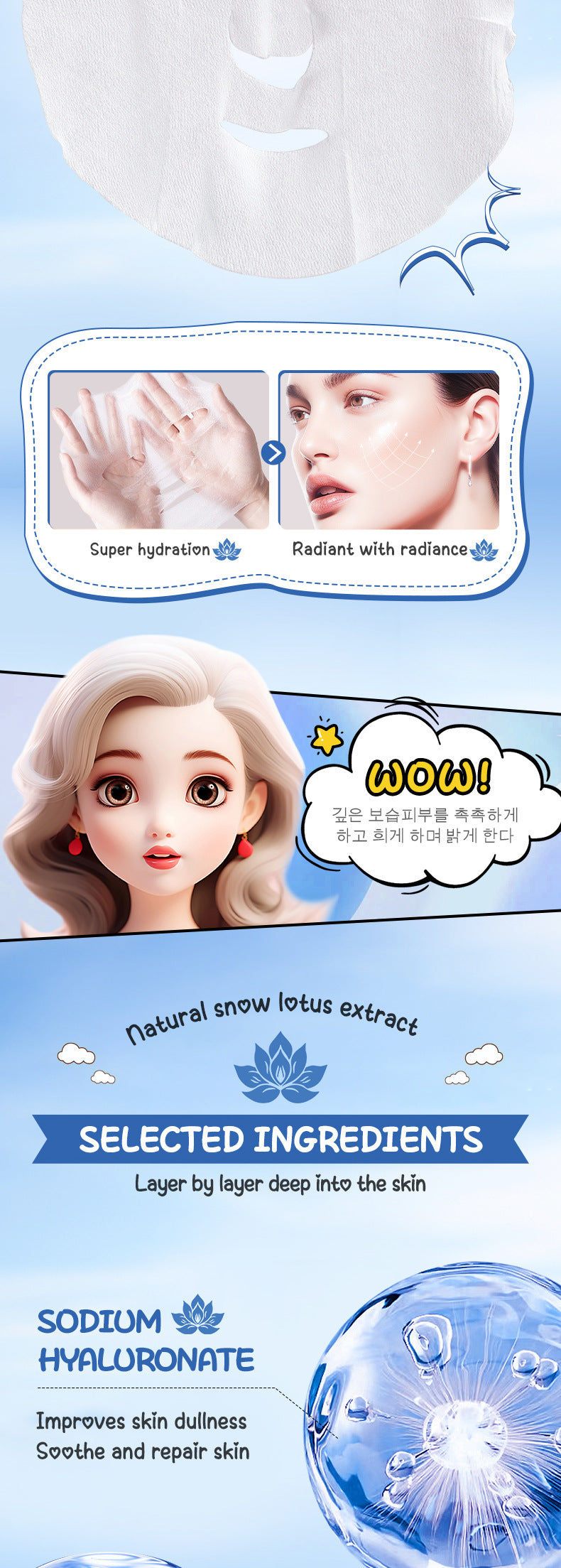 Snow Lotus Whitening Mask BIOAOUA Skin rejuvenation, hydration, oil control, moisturizing face mask cross-border wholesale