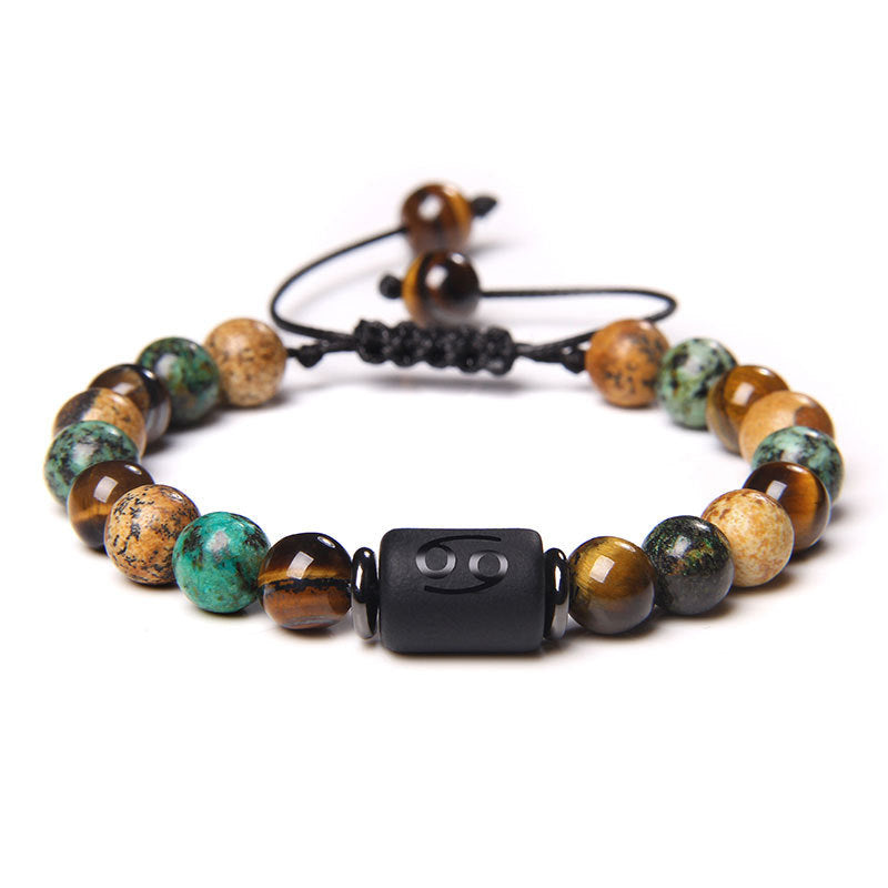 Constellation Friendship Woven Bracelet Natural Stone Spacer Stretchable Bracelet African Pine Tiger Eye Twelve Constellation Bracelet