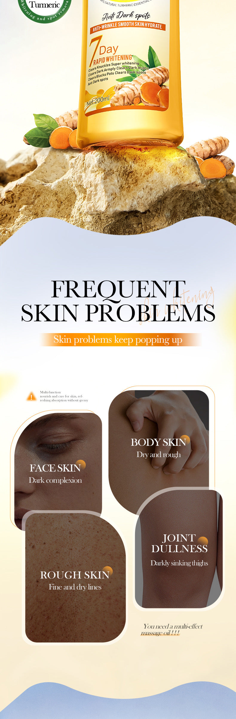 Turmeric Whitening Massage Essential Oil SADOER Moisturizing Body Universal Essential Oil Cross-Border Wholesale