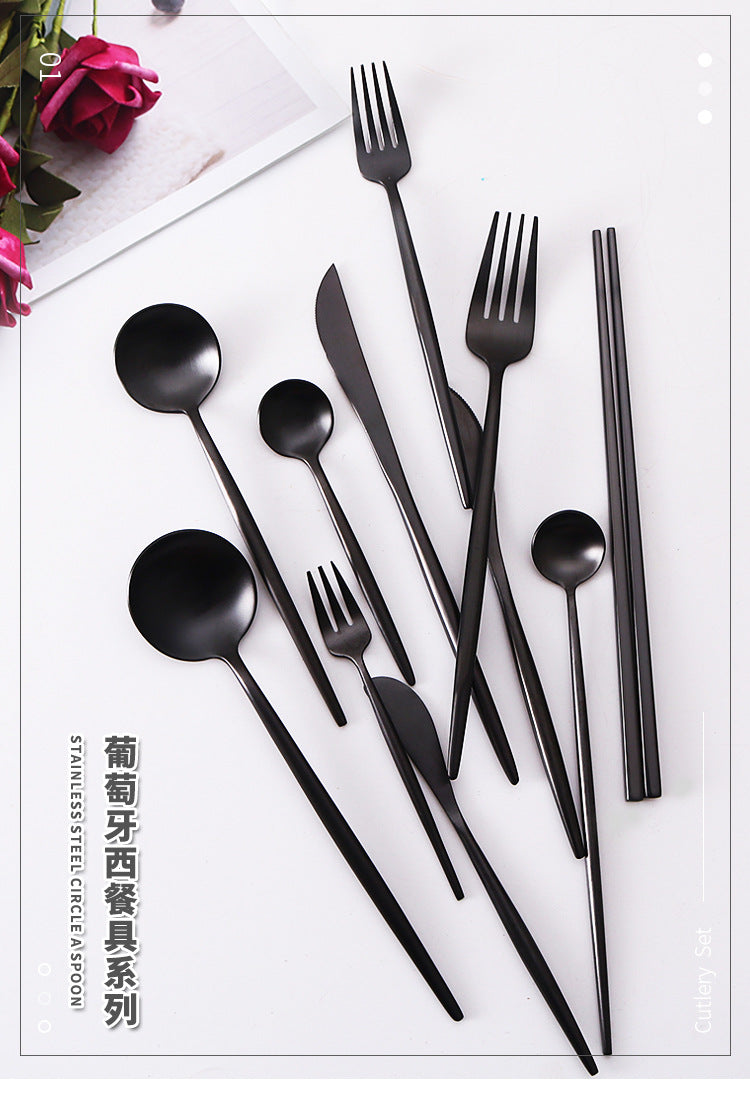 304Portuguese Full Series Western Cutlery Matte Retro Tableware Steak Knife Fork Spoon Dessert Knife Ice Spoon Set