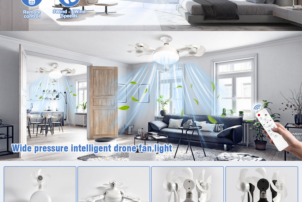 50W Drone Style Ceiling Fan Light E27Fan Light led Fan Light Folding Ceiling Light3Color Light