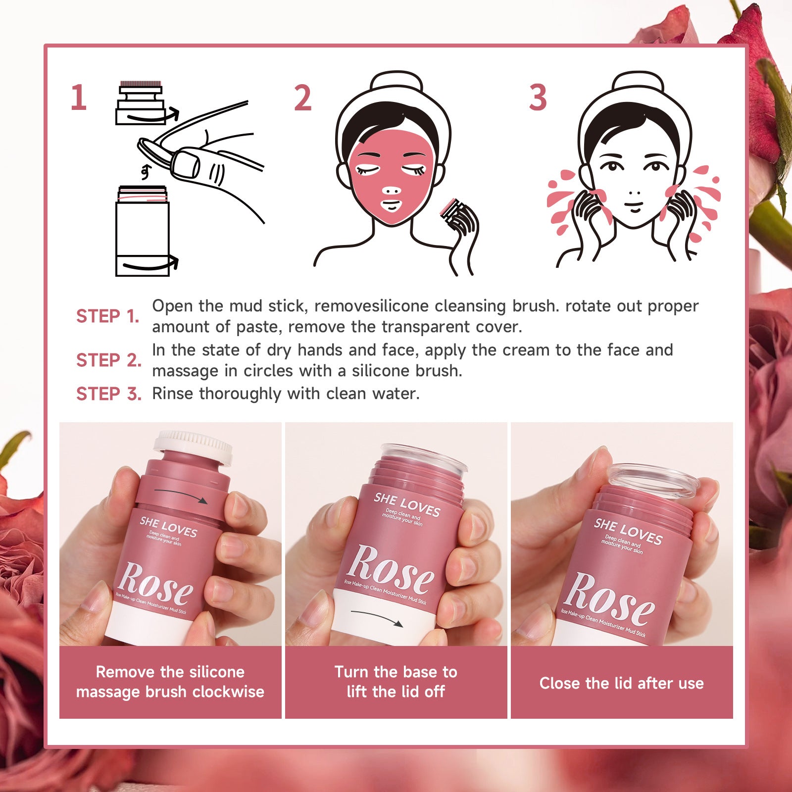 Exclusive Supply Rose Makeup Remover Balm Dissolving Makeup Eye Lip Face 3-in-1 Gentle Non-Irritating Makeup Remover Oil Lotion