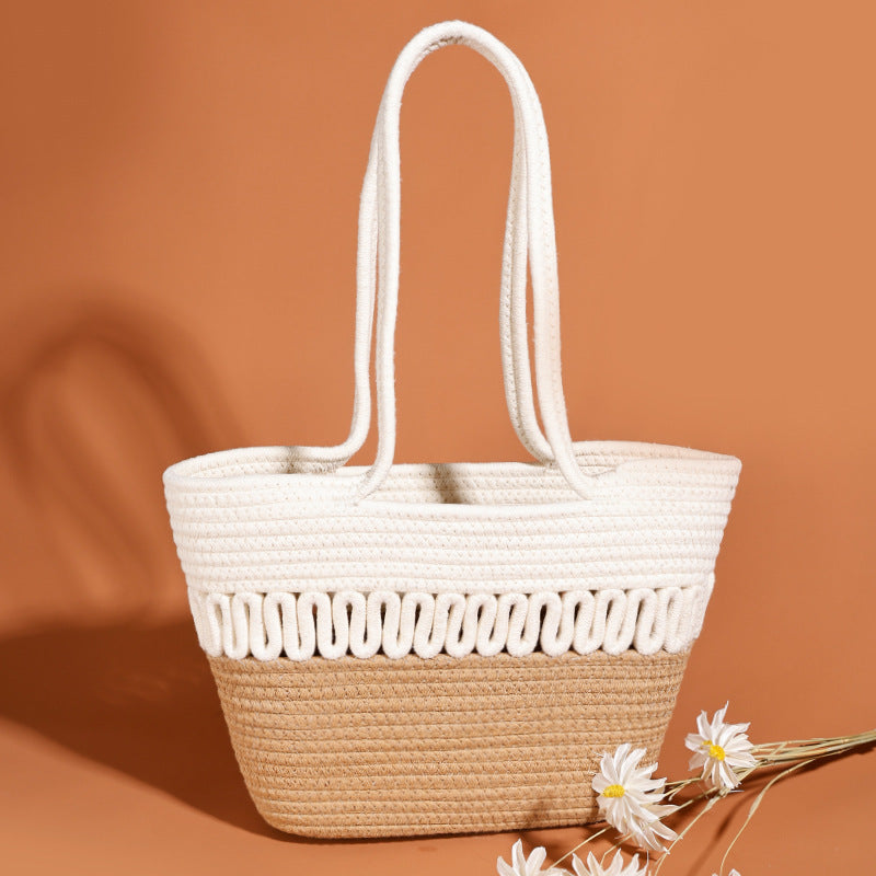 Single Shoulder Bag Hollow Summer Woven Bag New Large Capacity French Straw Bag Beach Vacation Beach Bag for Women