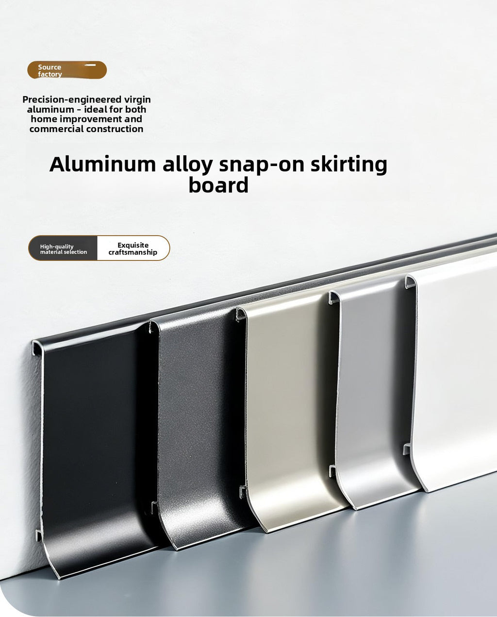 Thickened aluminum alloy skirting board with trendy metal clips for hotels6cm Minimalist Skirting Board