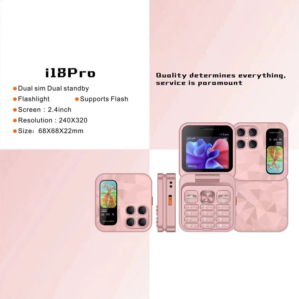 Mini flip Phone New i18pro Flip Phone2.4Dual SIM2G Button Folding Phone