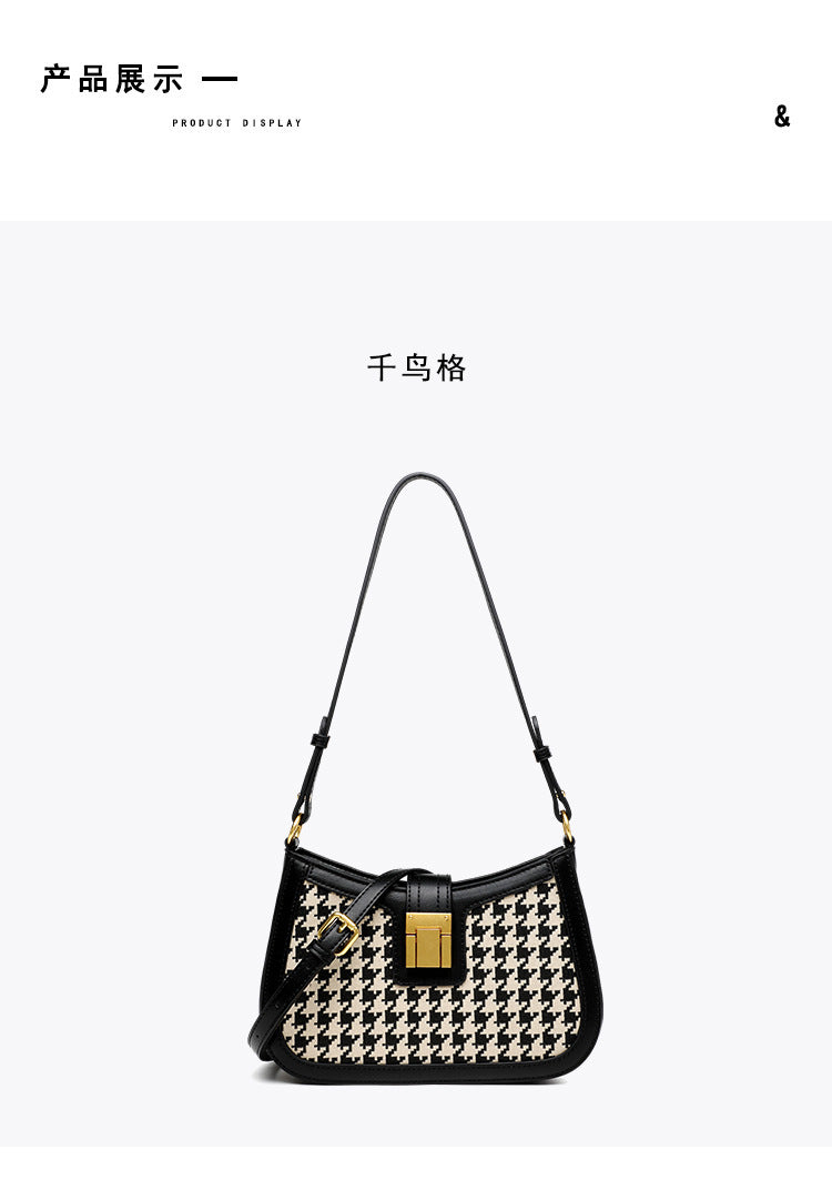 Houndstooth Crossbody Bag Baguette Underarm Bag Spring Autumn Women's Bag Small Square Bag Niche Versatile Commuter Handbag Shoulder Bag
