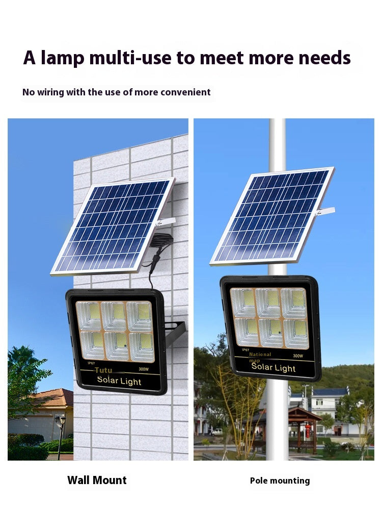 Solar Floodlight 100W 200W 300W IP67 Waterproof ABS Material Charges During the Day and Automatically Turns on at Dusk