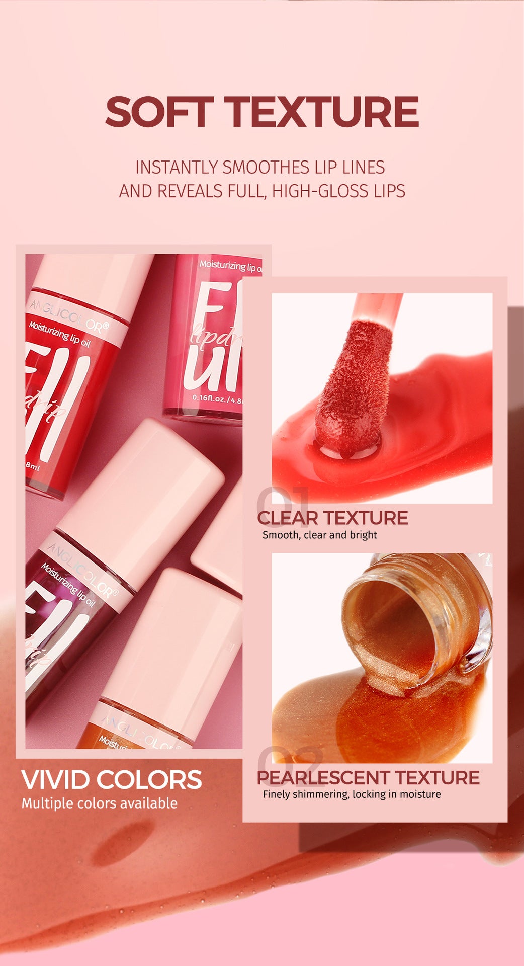 Anglicolor Temperature Changing Lip Oil Long-lasting Moisturizing Mirror Lip Gloss Plump Lips Color-changing Lip Glaze