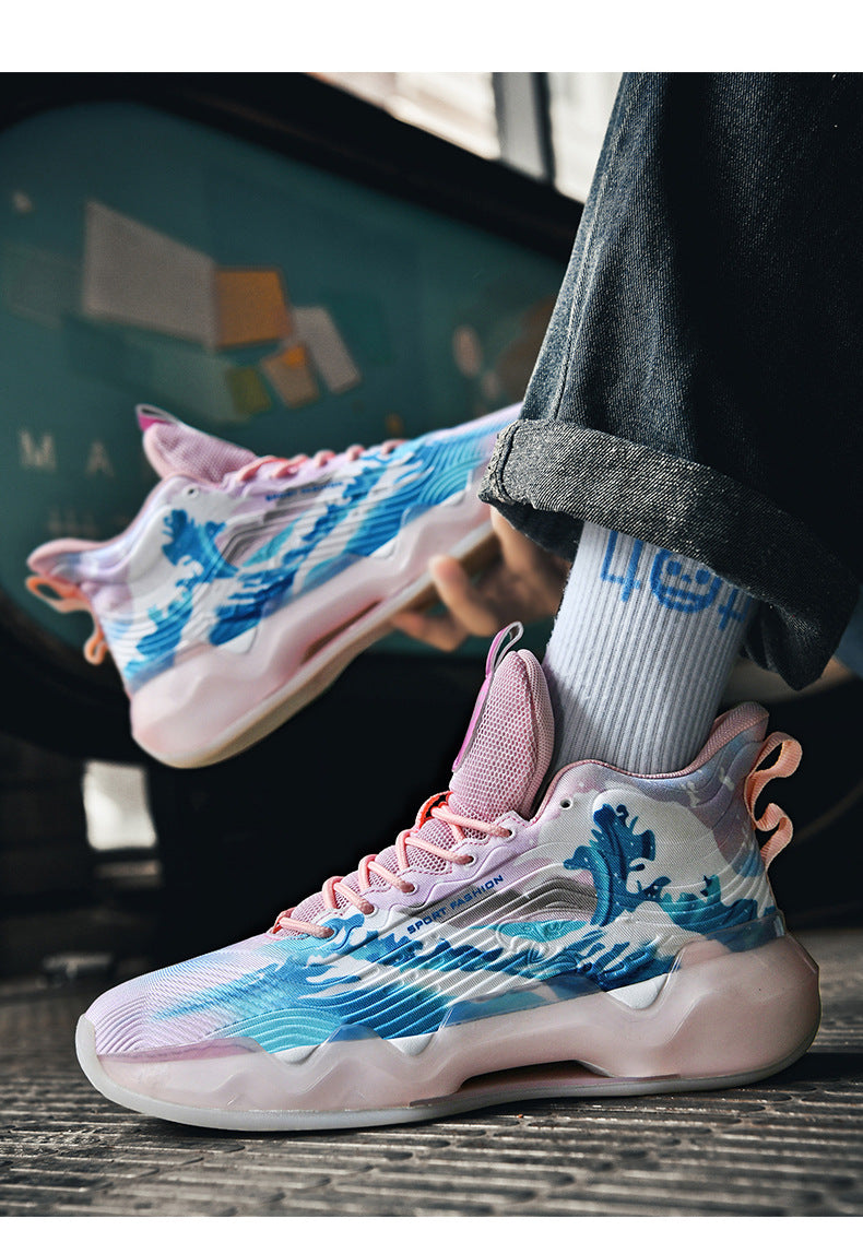 Autumn Winter New Wear-Resistant Anti-Slip Trendy Men's Sports Shoes Friction Sound Youth Professional Combat High-Top Basketball Shoes