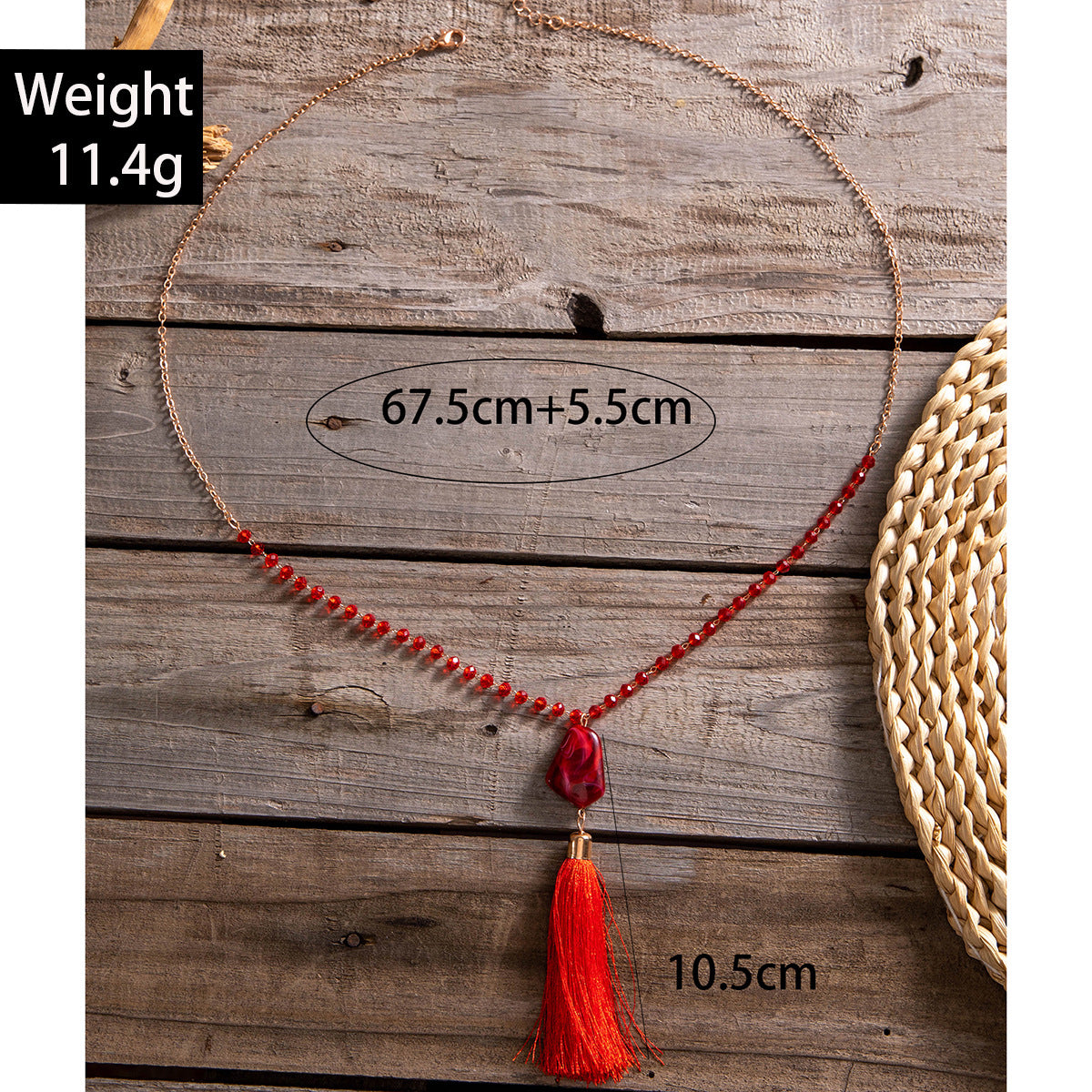 Simple Colorful Beaded Tassel y Chain Necklace Elegant Versatile Diamond-Studded Sweater Chain Jewelry