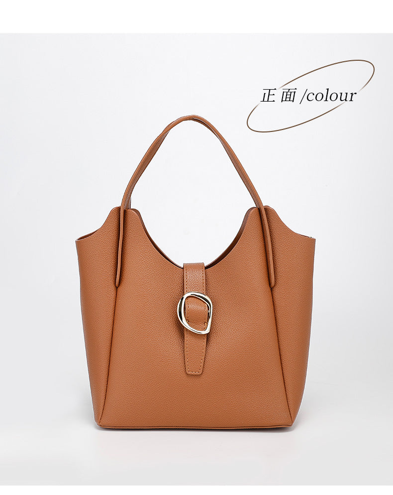 Genuine Leather2024New Summer Trend Commuter Handheld Basket Bag for Women, Niche Versatile Shoulder Crossbody Bag