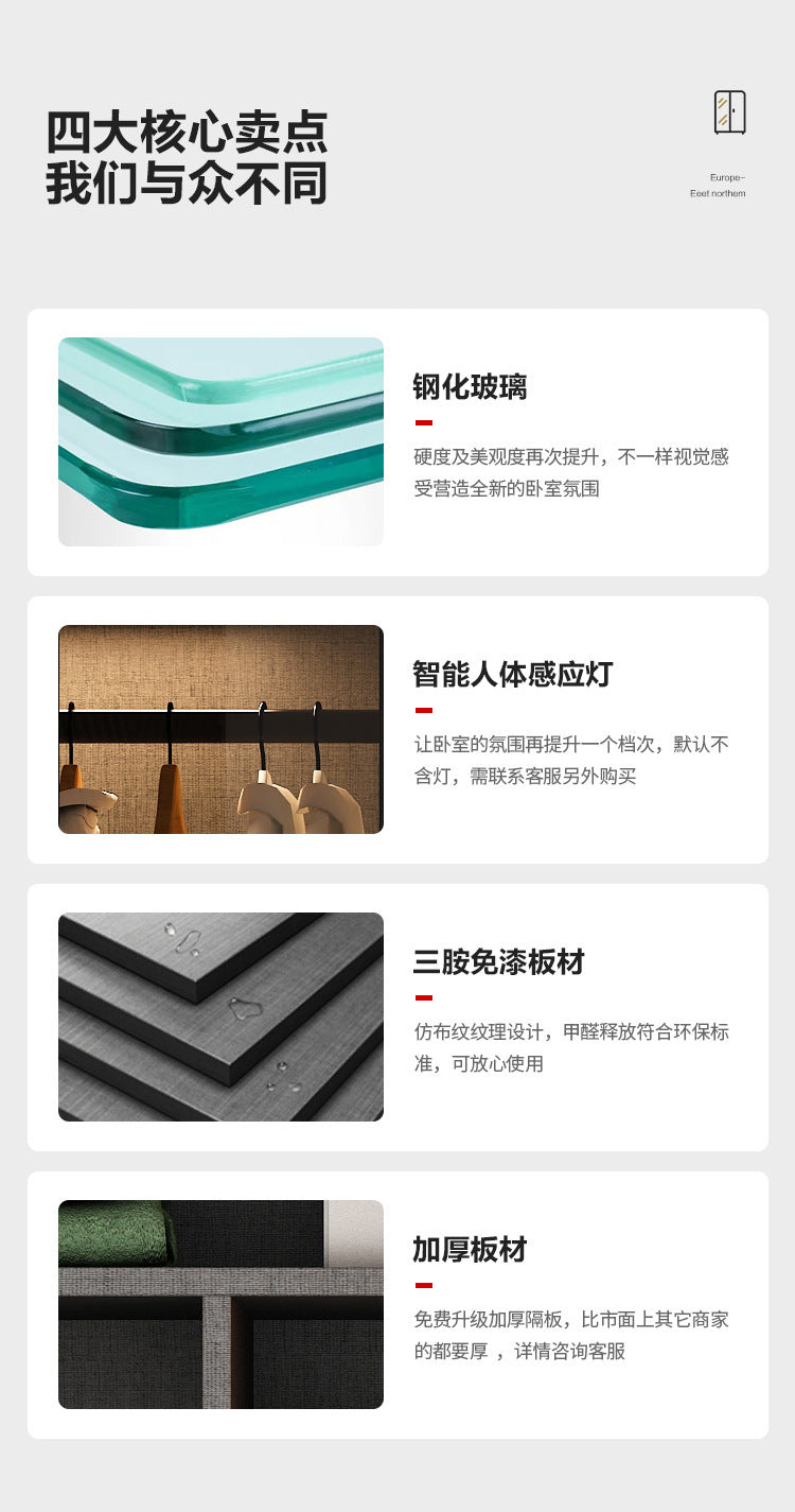 Modern Minimalist Wardrobe for Home Bedroom Cloakroom Glass Door Wardrobe Combination Small Apartment Wardrobe Light Luxury Free Shipping